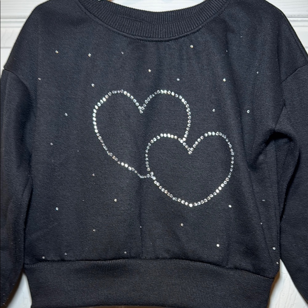 Sweet Butterfly Toddler Girls Black Crewneck Sweatshirt Rhinestone Heart Size 5T - Picture 2 of 5